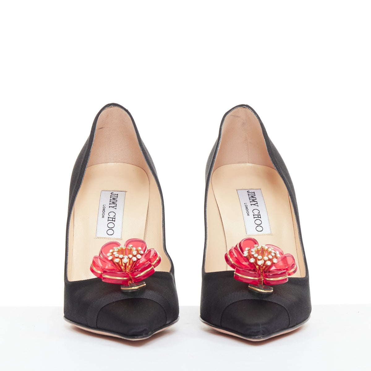 Women's Jimmy Choo Entice satin grosgrain flower brooch pumps