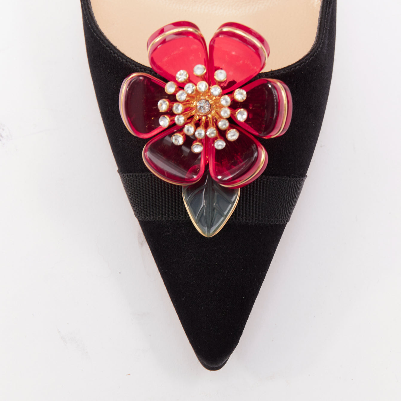 Women's Jimmy Choo Entice satin grosgrain flower brooch pumps