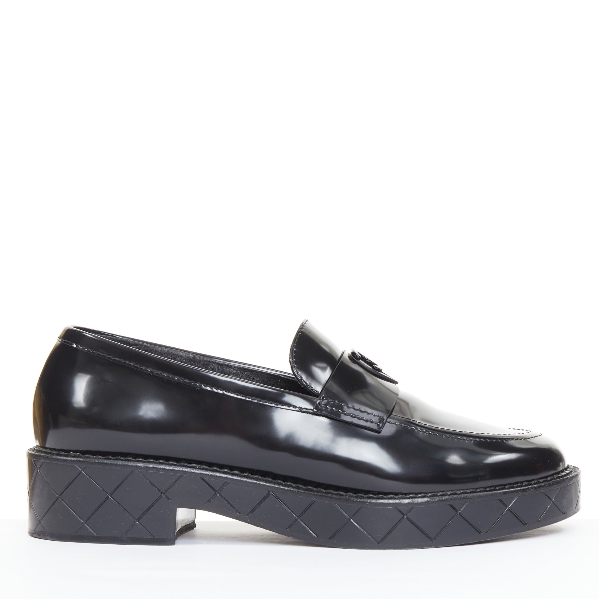 Women's Chanel Heart CC leather quilted platform penny loafers