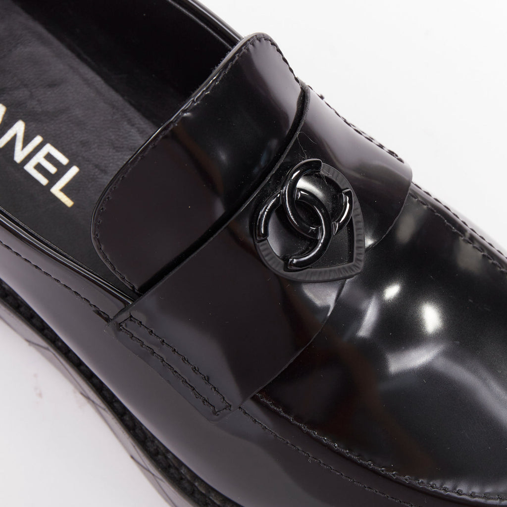 Women's Chanel Heart CC leather quilted platform penny loafers