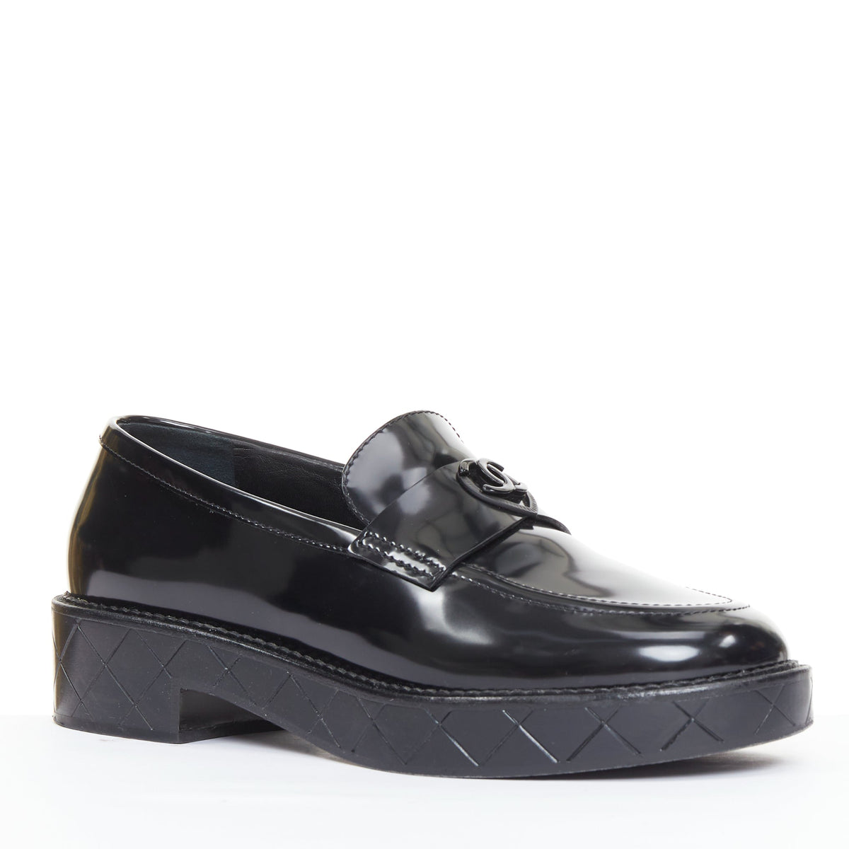 Women's Chanel Heart CC leather quilted platform penny loafers
