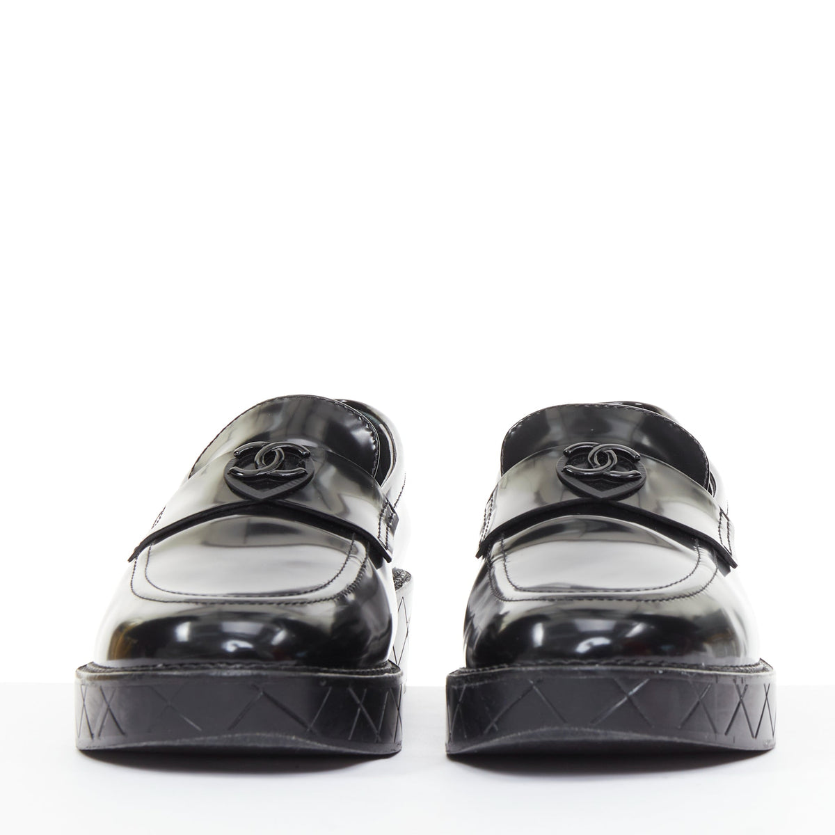 Women's Chanel Heart CC leather quilted platform penny loafers