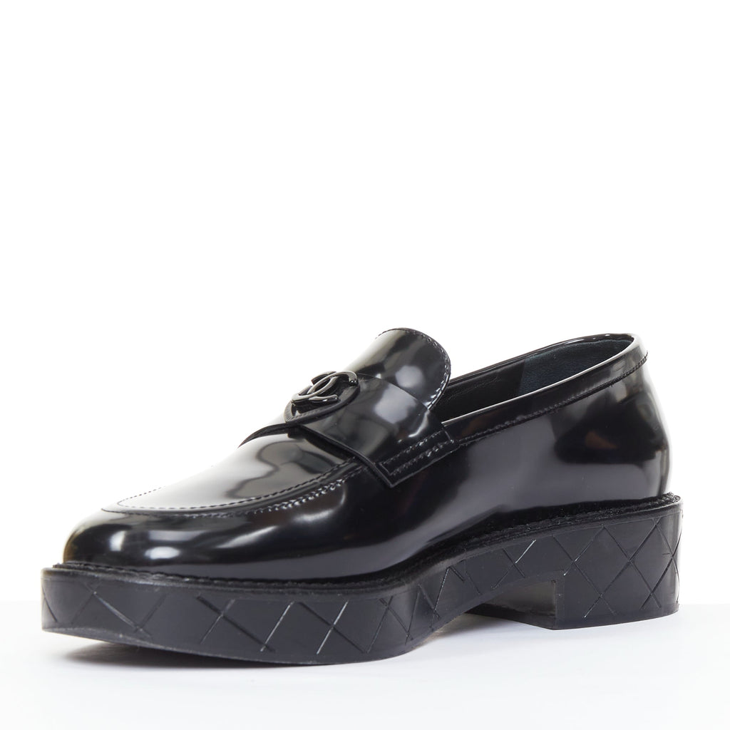 Women's Chanel Heart CC leather quilted platform penny loafers
