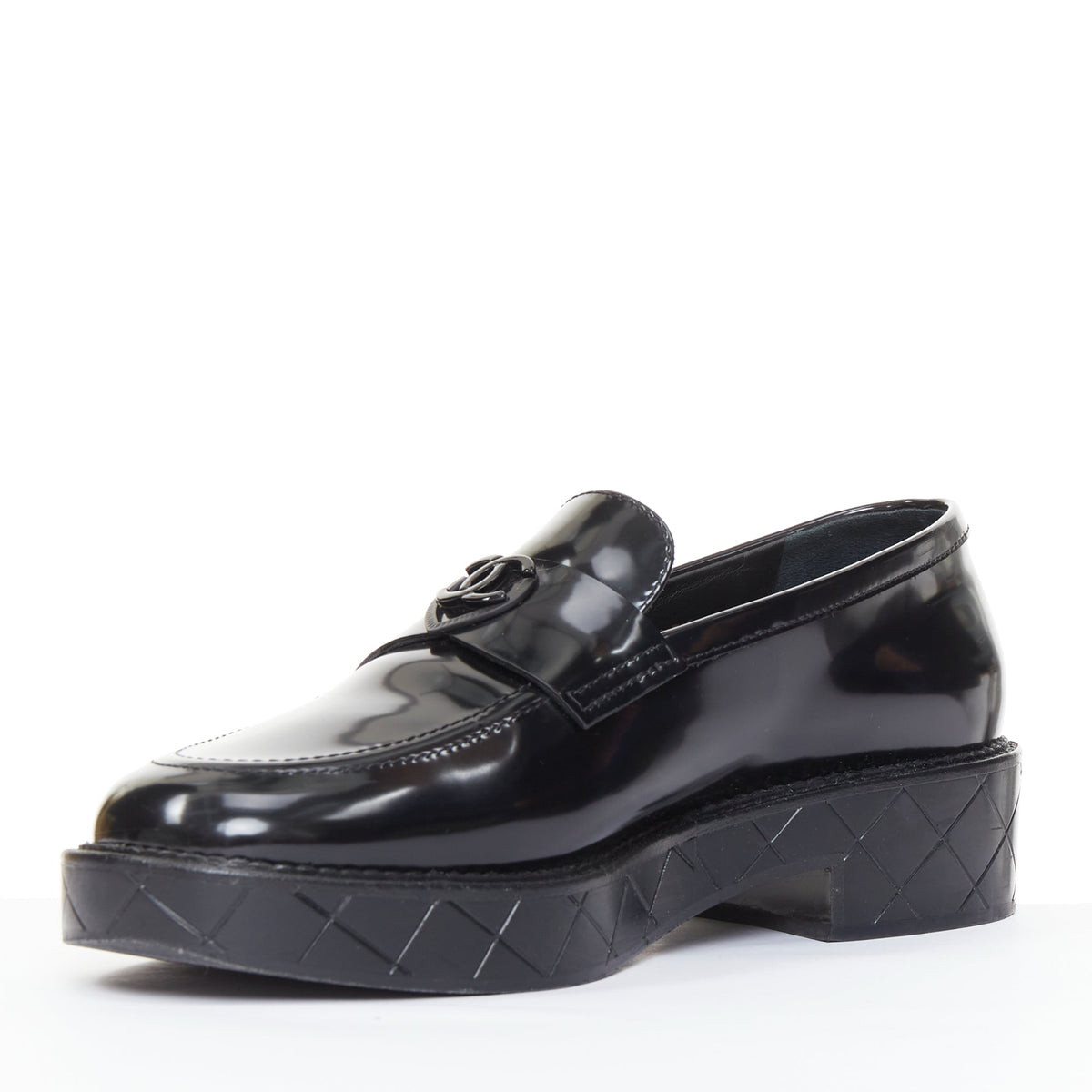 Women's Chanel Heart CC leather quilted platform penny loafers