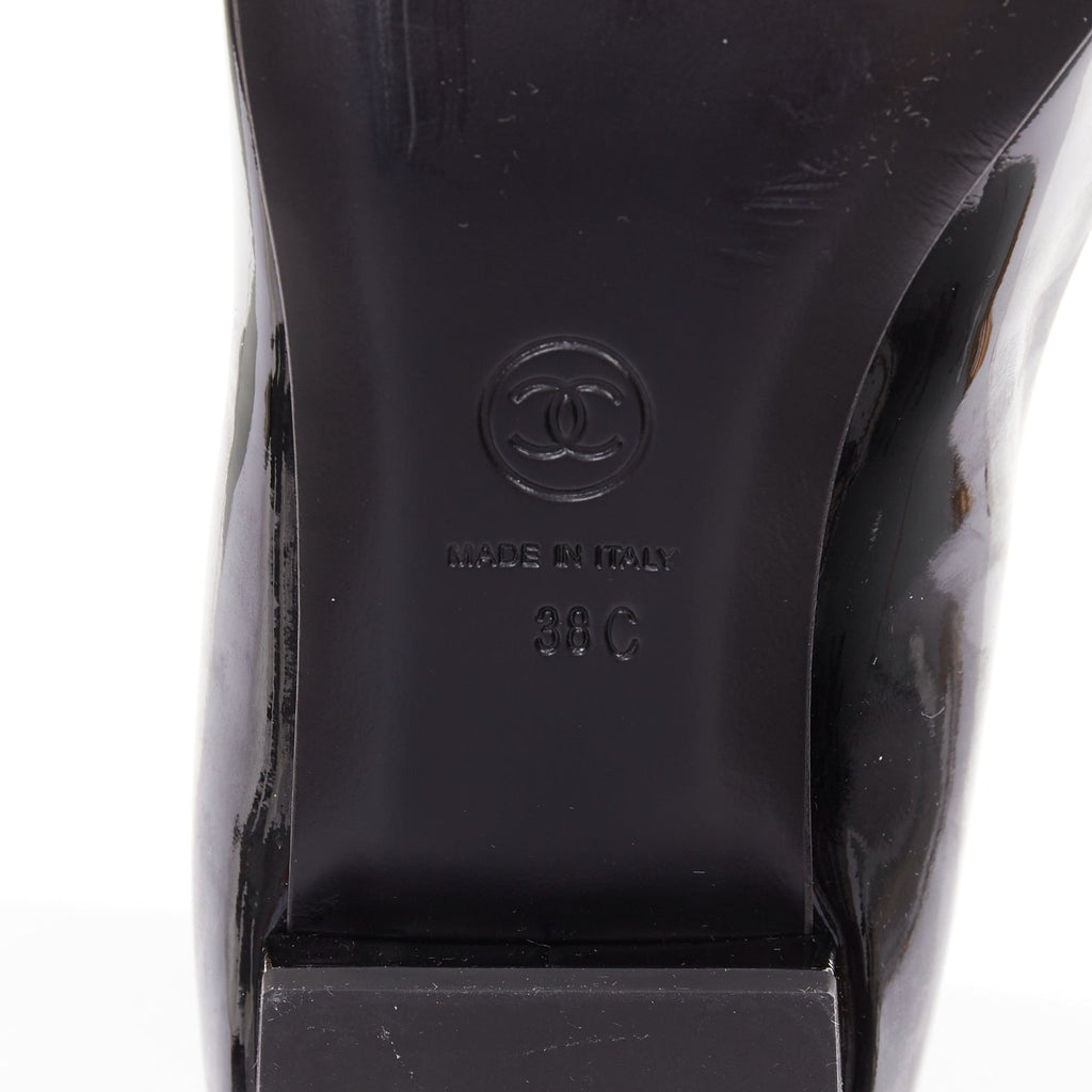 Women's Chanel patent leather silver CC logo mary jane ballet flats
