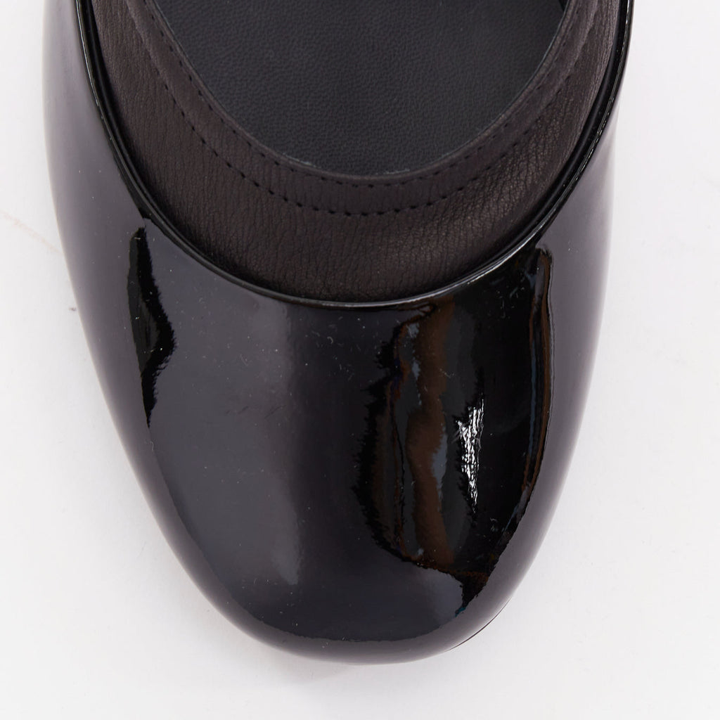 Women's Chanel patent leather silver CC logo mary jane ballet flats
