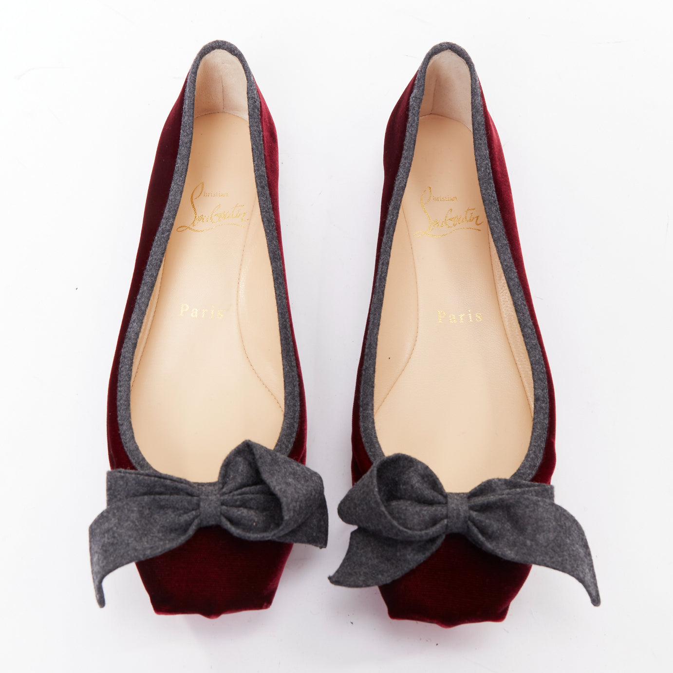 Women's Christian Louboutin Minnie Flat velvet flannel ruched flats