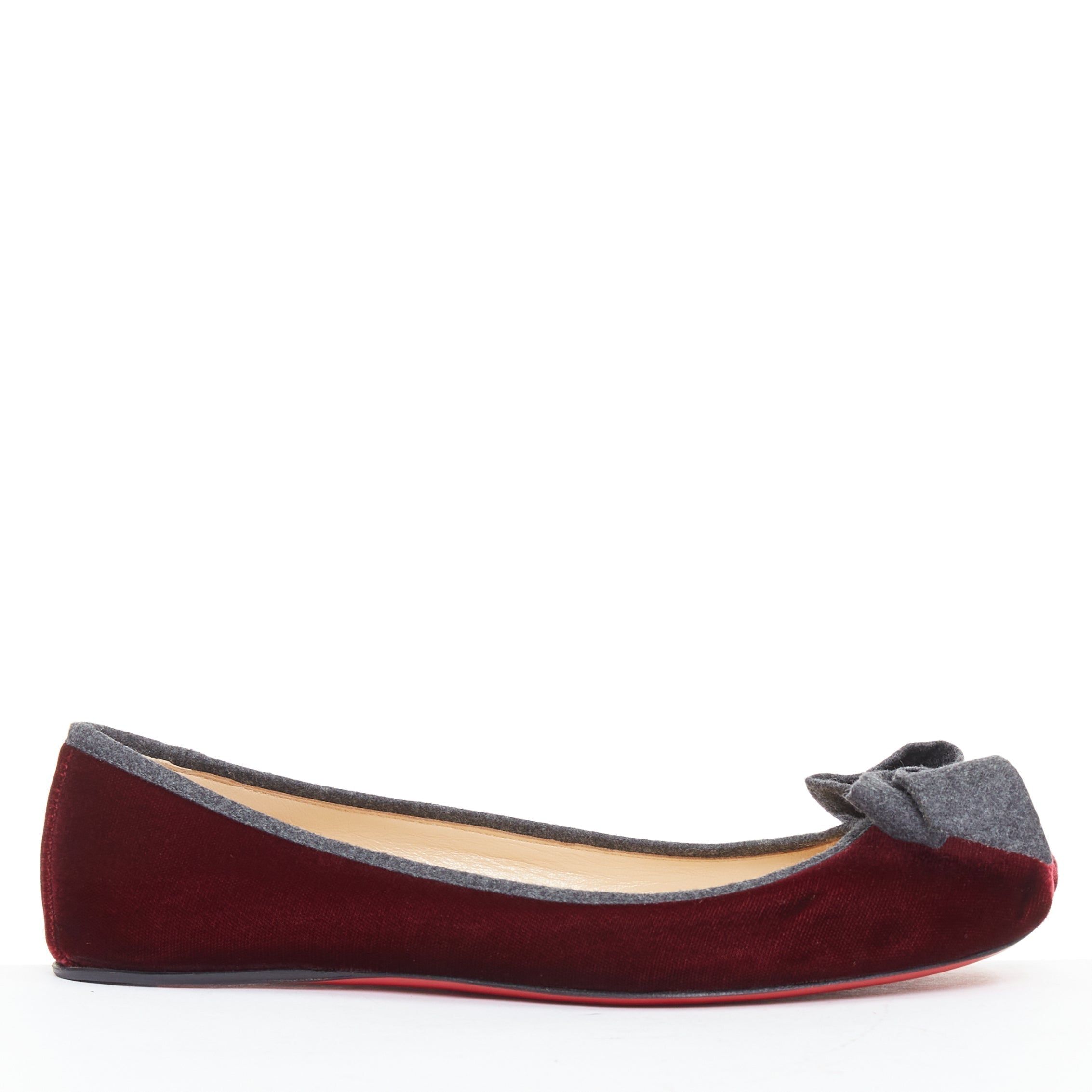 Women's Christian Louboutin Minnie Flat velvet flannel ruched flats