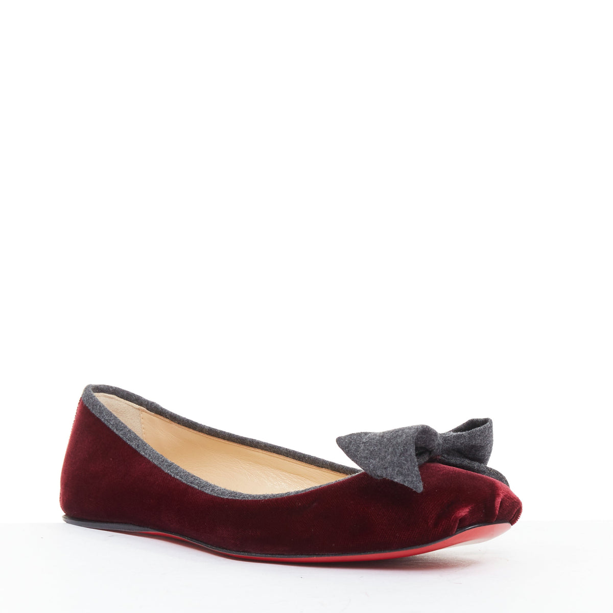 Women's Christian Louboutin Minnie Flat velvet flannel ruched flats