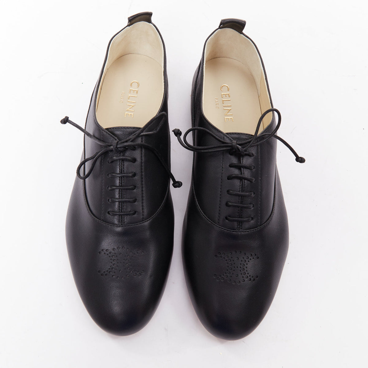 Women's Celine Lise Triomphe Richelieu leather flat oxfords