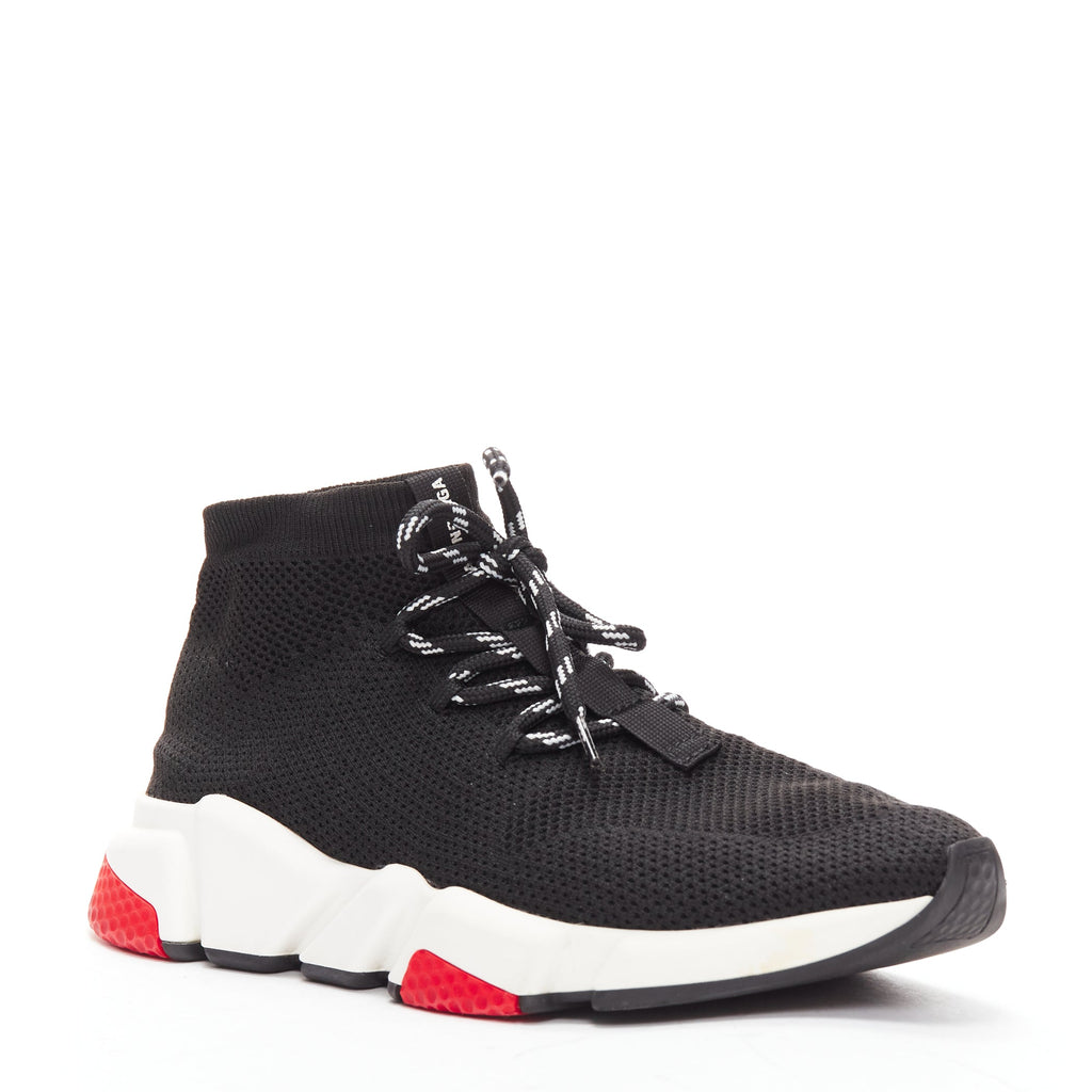 Men's Balenciaga Speed white red logo laced sock sneakers