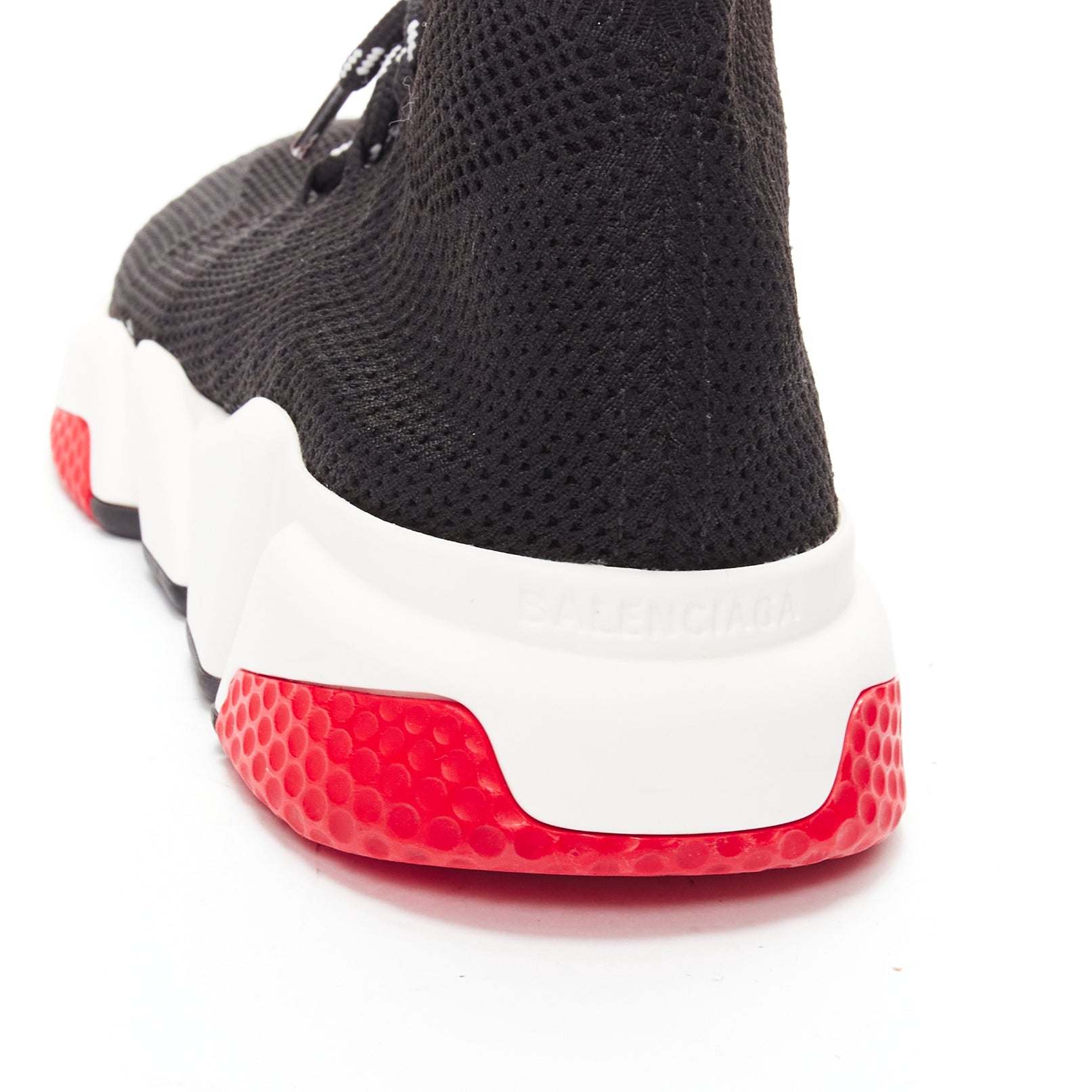 Men's Balenciaga Speed white red logo laced sock sneakers