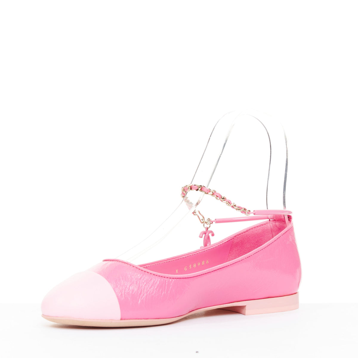 Women's Chanel crinkled leather ankle chain CC charm flats