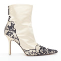 Women's Jimmy Choo satin lace trim point toes heel ankle booties