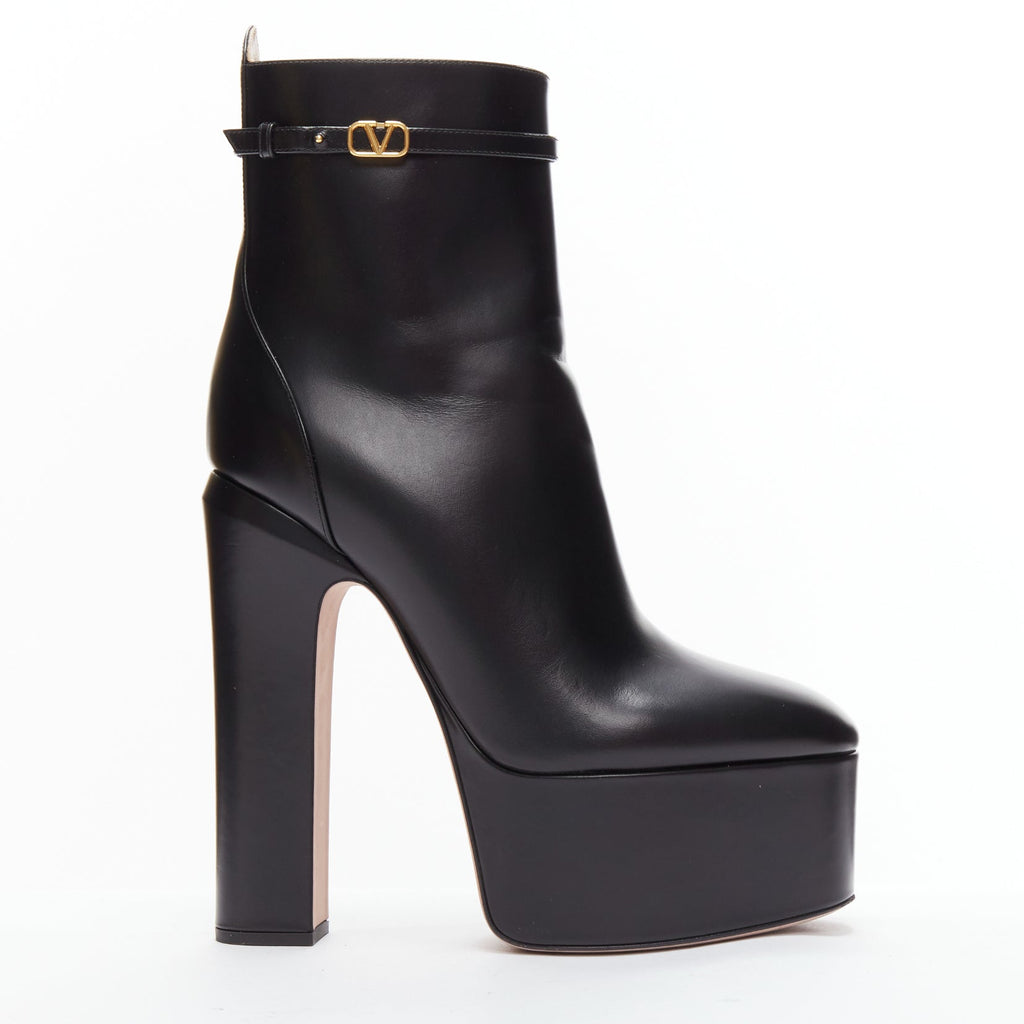 Women's Valentino Tango leather gold buckle platform boots