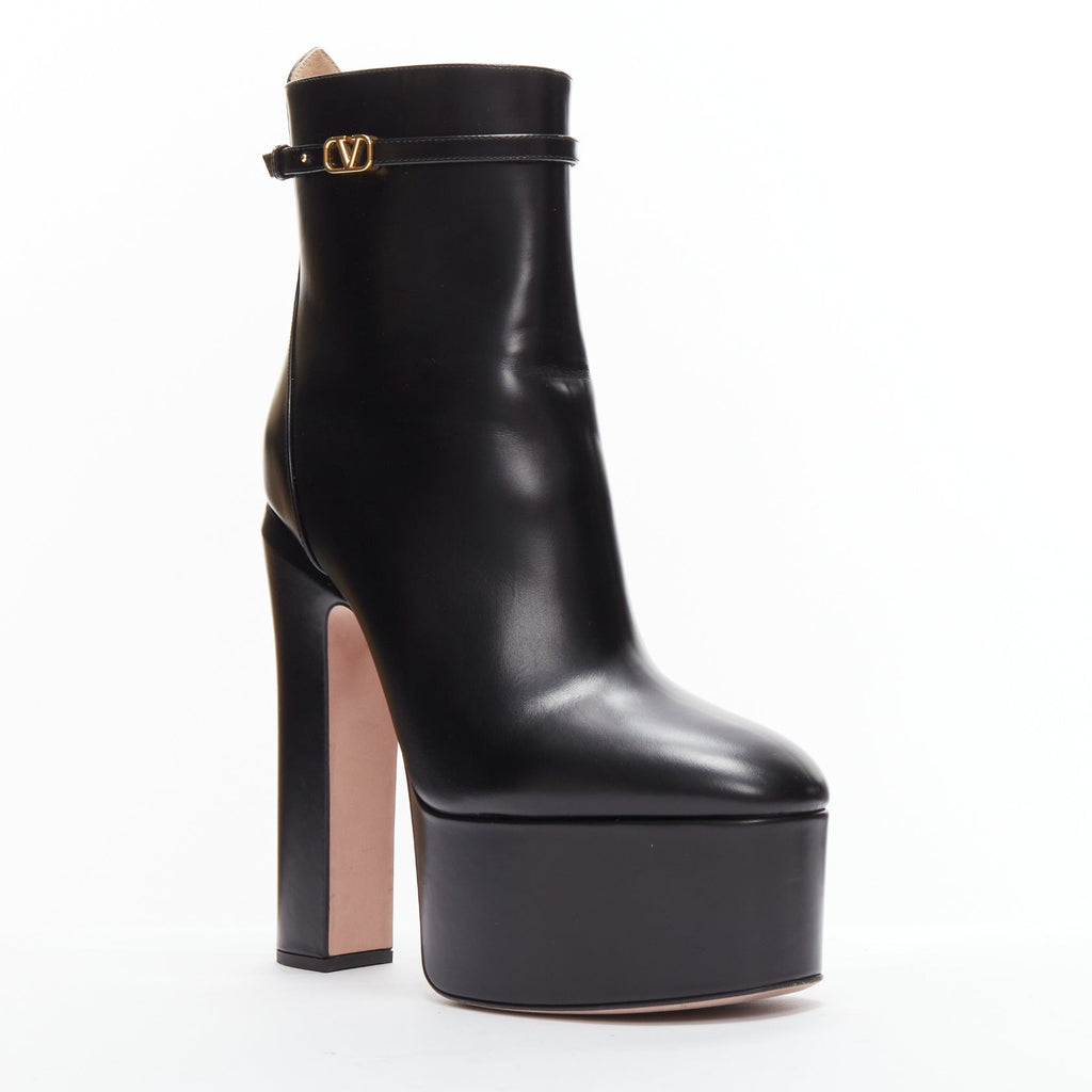 Women's Valentino Tango leather gold buckle platform boots