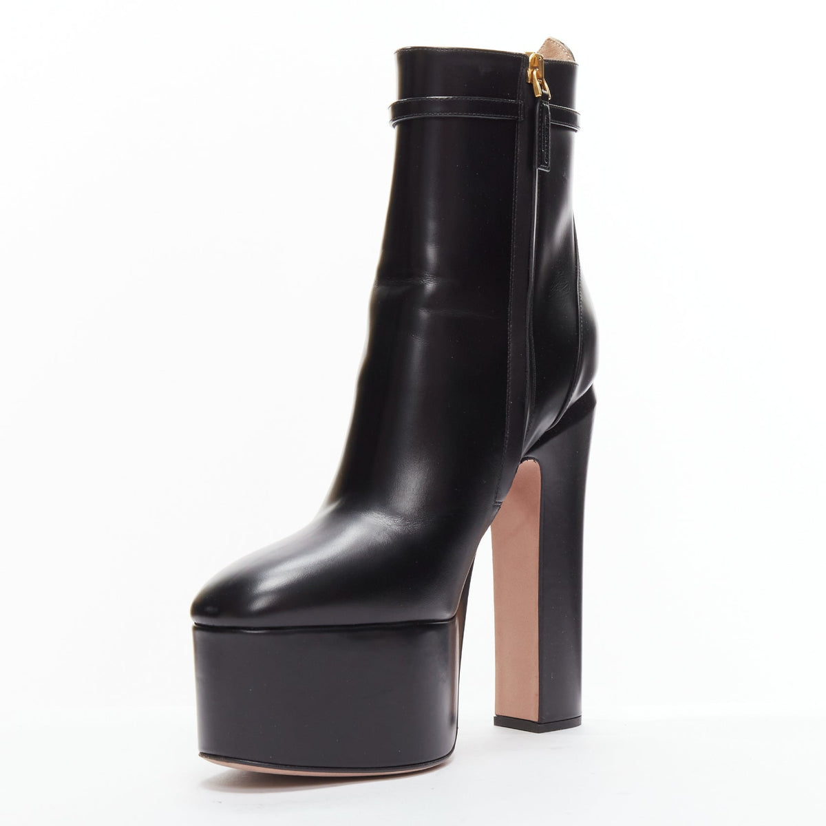 Women's Valentino Tango leather gold buckle platform boots