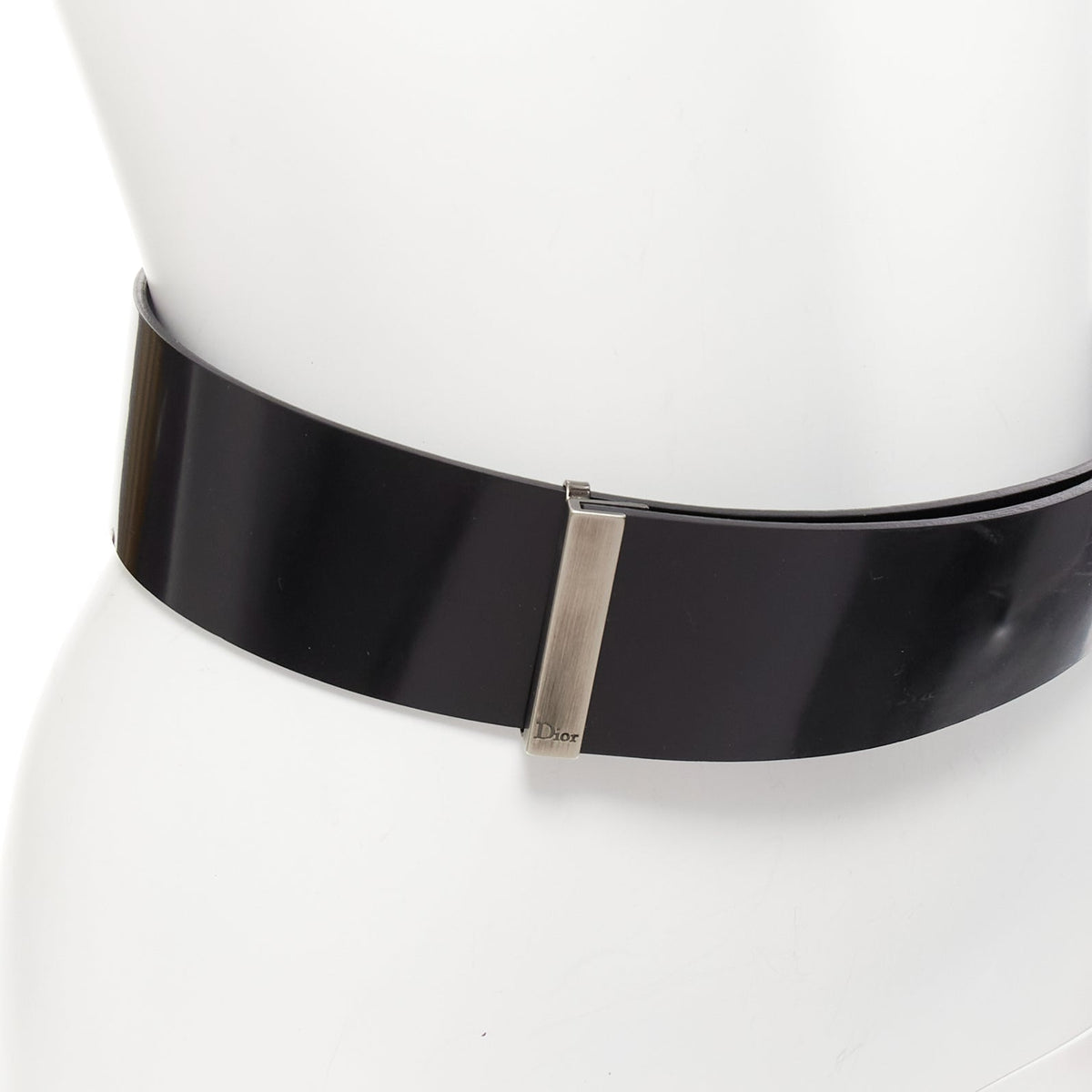 Dior minimal logo metal bar smooth calfskin wide belt