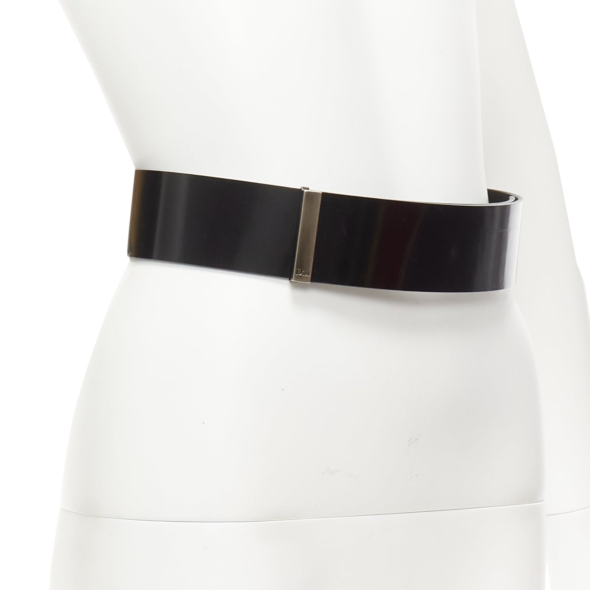 Dior minimal logo metal bar smooth calfskin wide belt