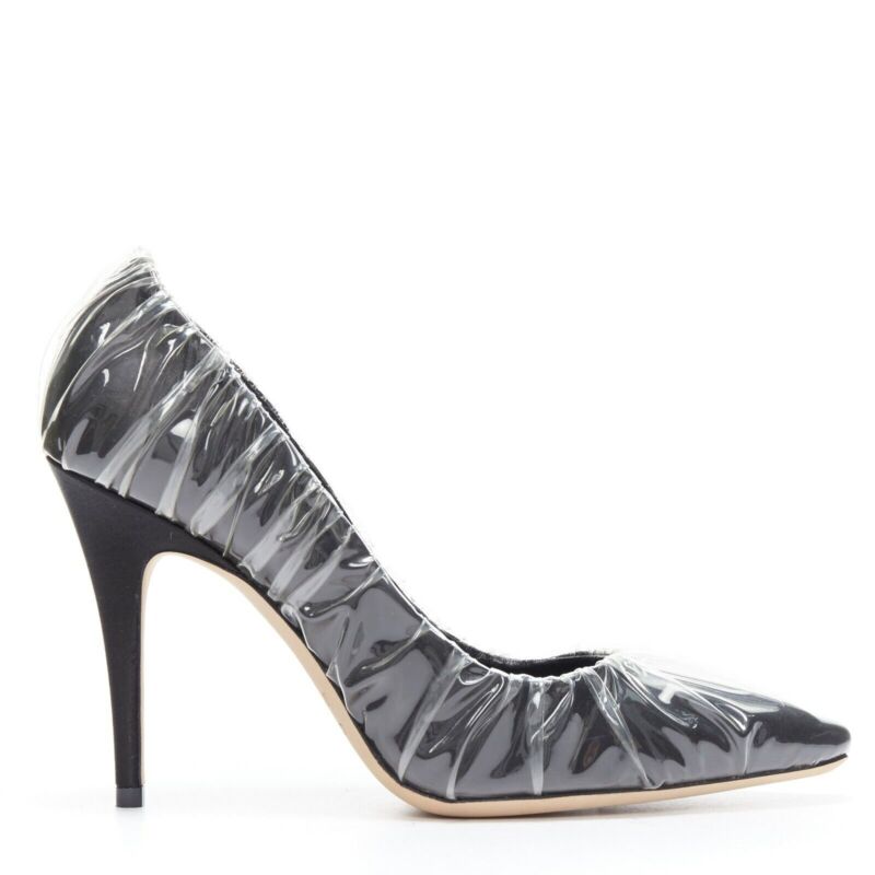 Women's Off-White Jimmy Choo black satin transparent ruche pumps