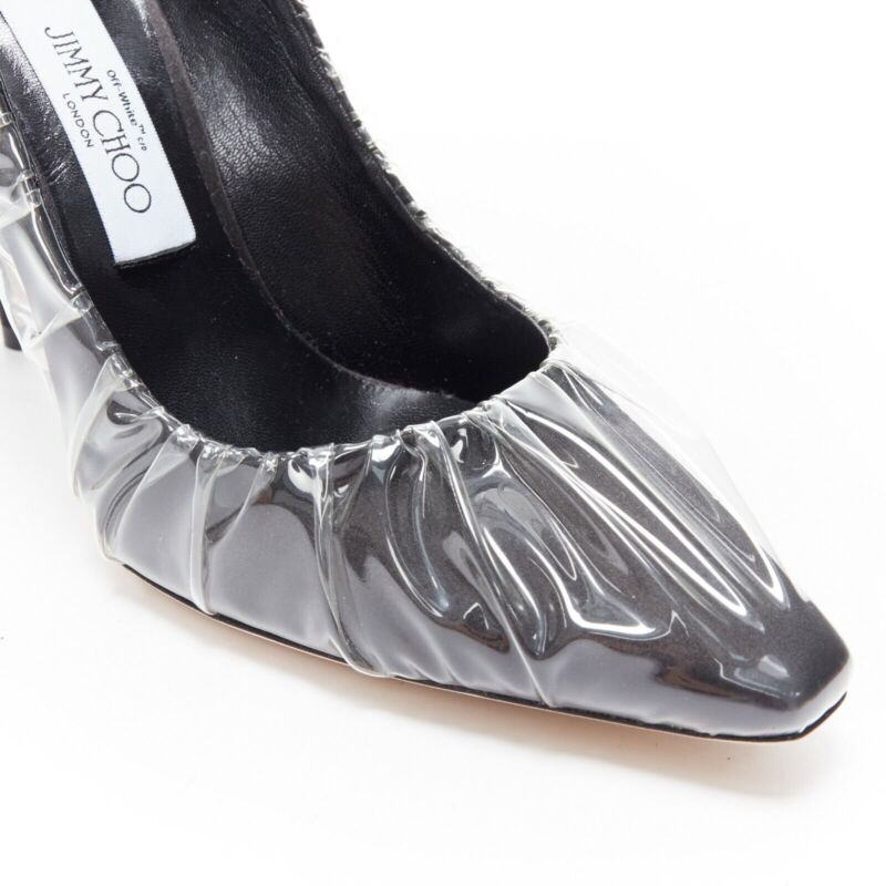 Women's Off-White Jimmy Choo black satin transparent ruche pumps