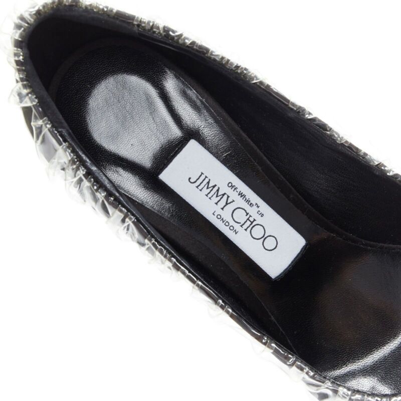 Women's Off-White Jimmy Choo black satin transparent ruche pumps