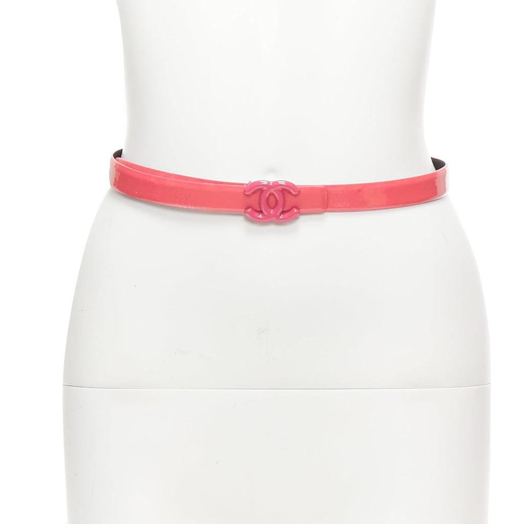 Chanel patent leather CC logo buckle skinny belt