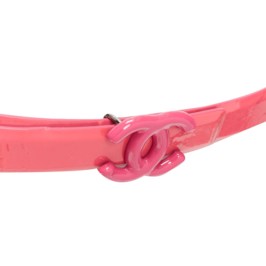 Chanel patent leather CC logo buckle skinny belt