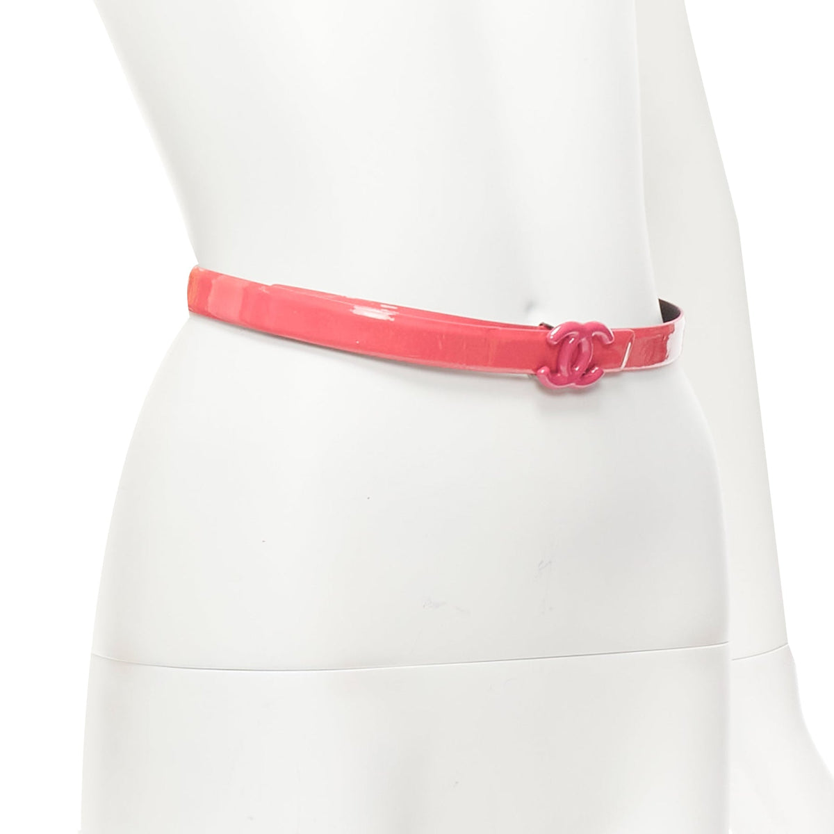 Chanel patent leather CC logo buckle skinny belt