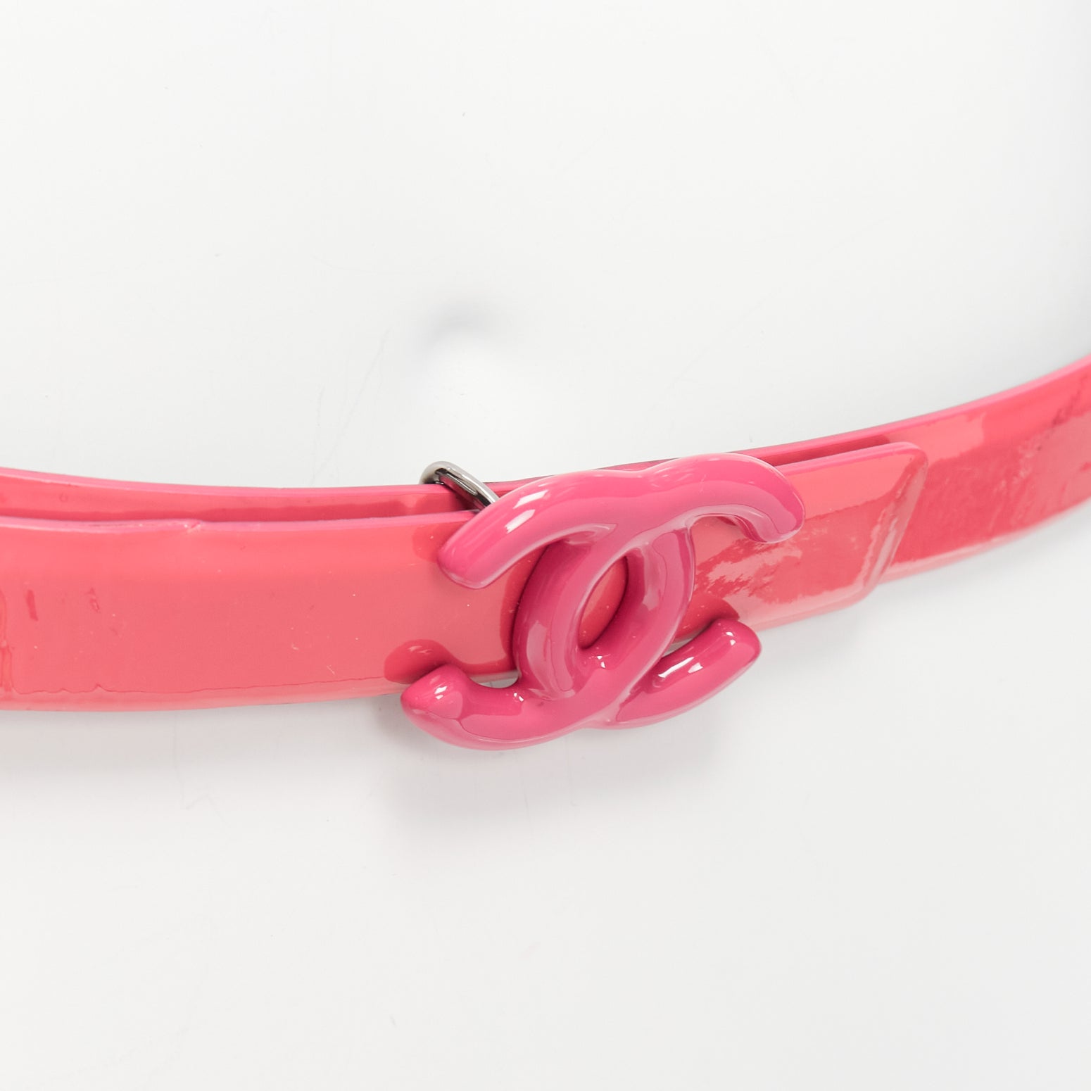 Chanel patent leather CC logo buckle skinny belt