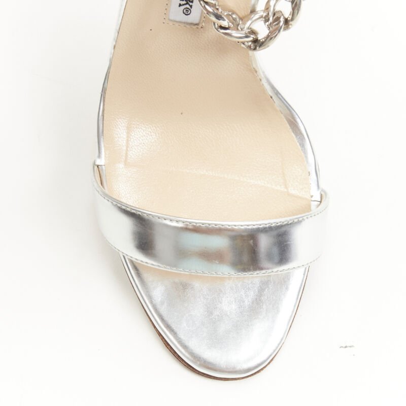 Women's Manolo Blahnik silver chunky chain lock ankle strap sandal