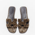 Women's Hermes Oran H logo signature leopard print leather sandals
