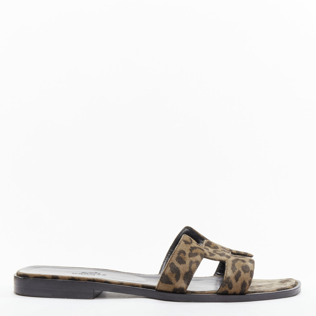 Women's Hermes Oran H logo signature leopard print leather sandals