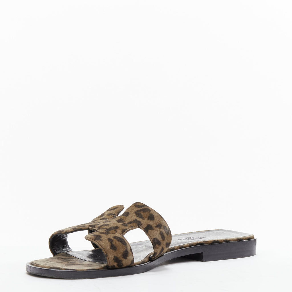 Women's Hermes Oran H logo signature leopard print leather sandals