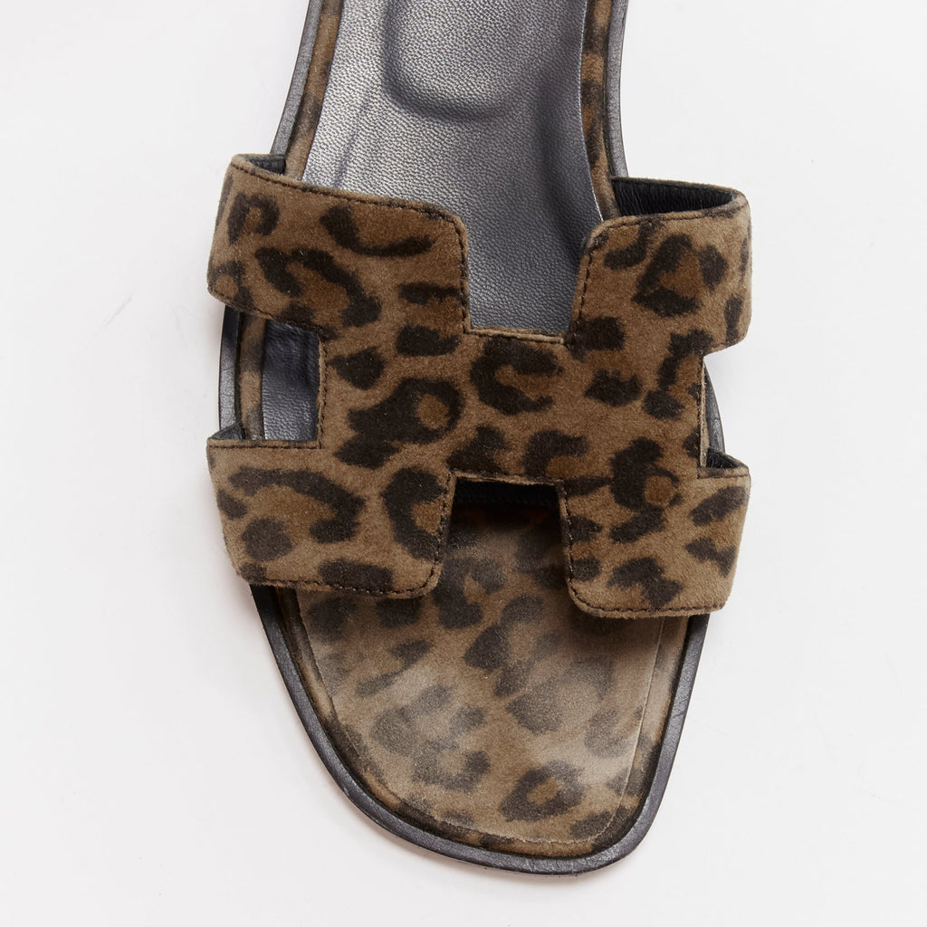 Women's Hermes Oran H logo signature leopard print leather sandals