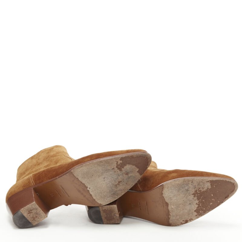 Women's Saint Laurent Wyatt tan brown suede almond toe boots