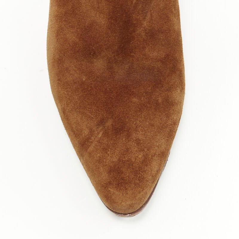 Women's Saint Laurent Wyatt tan brown suede almond toe boots