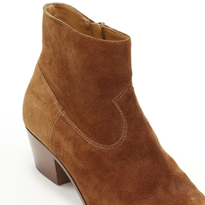 Women's Saint Laurent Wyatt tan brown suede almond toe boots