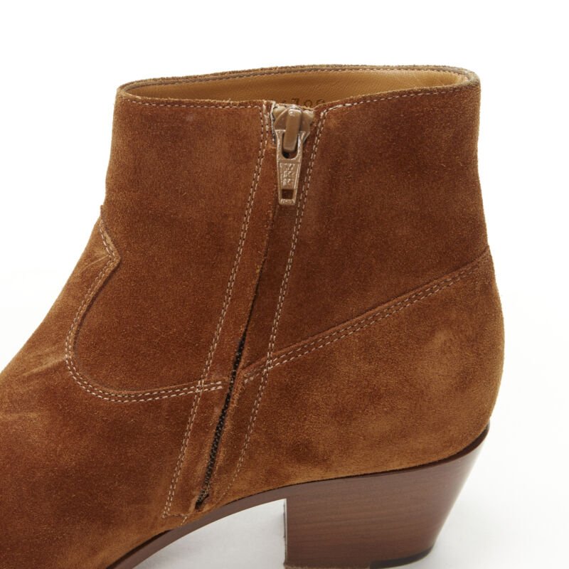 Women's Saint Laurent Wyatt tan brown suede almond toe boots