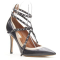Women's Valentino leather silver grommet stud bondage harness pump