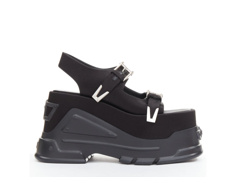 Women's Versace Black satin silk silver Medusa sandals