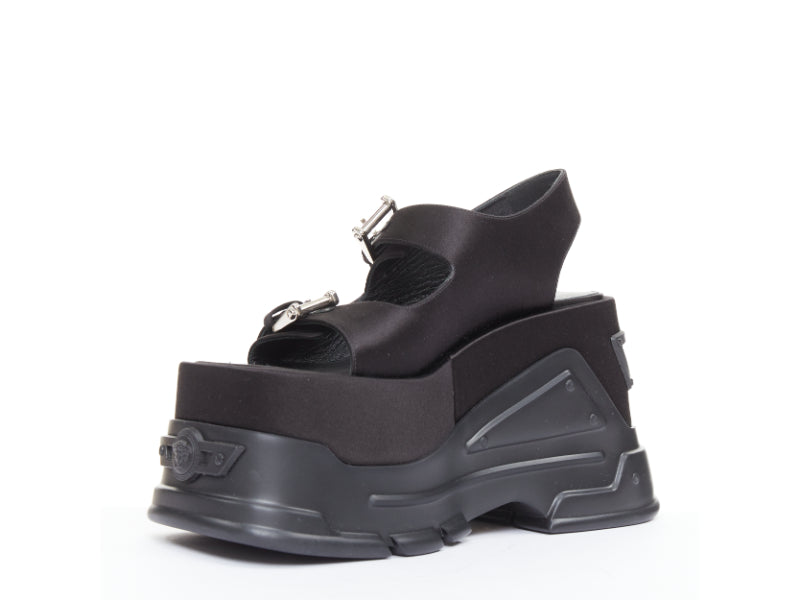 Women's Versace Black satin silk silver Medusa sandals
