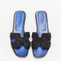 Women's Hermes Oran H logo beaded blue insole sandals