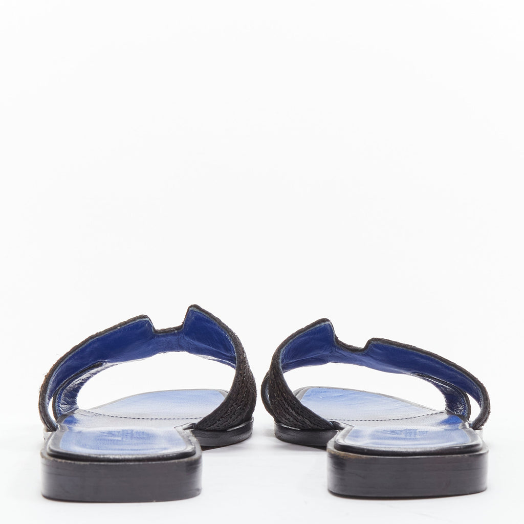 Women's Hermes Oran H logo beaded blue insole sandals