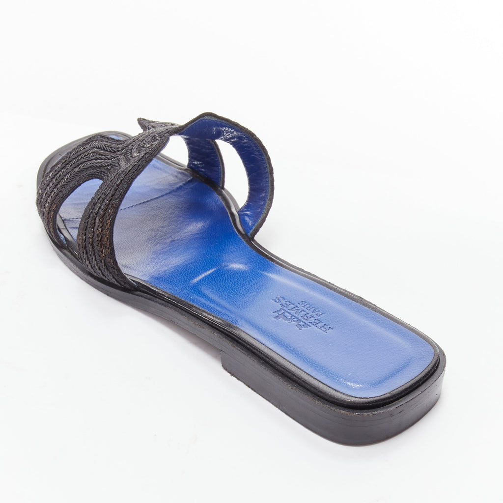 Women's Hermes Oran H logo beaded blue insole sandals
