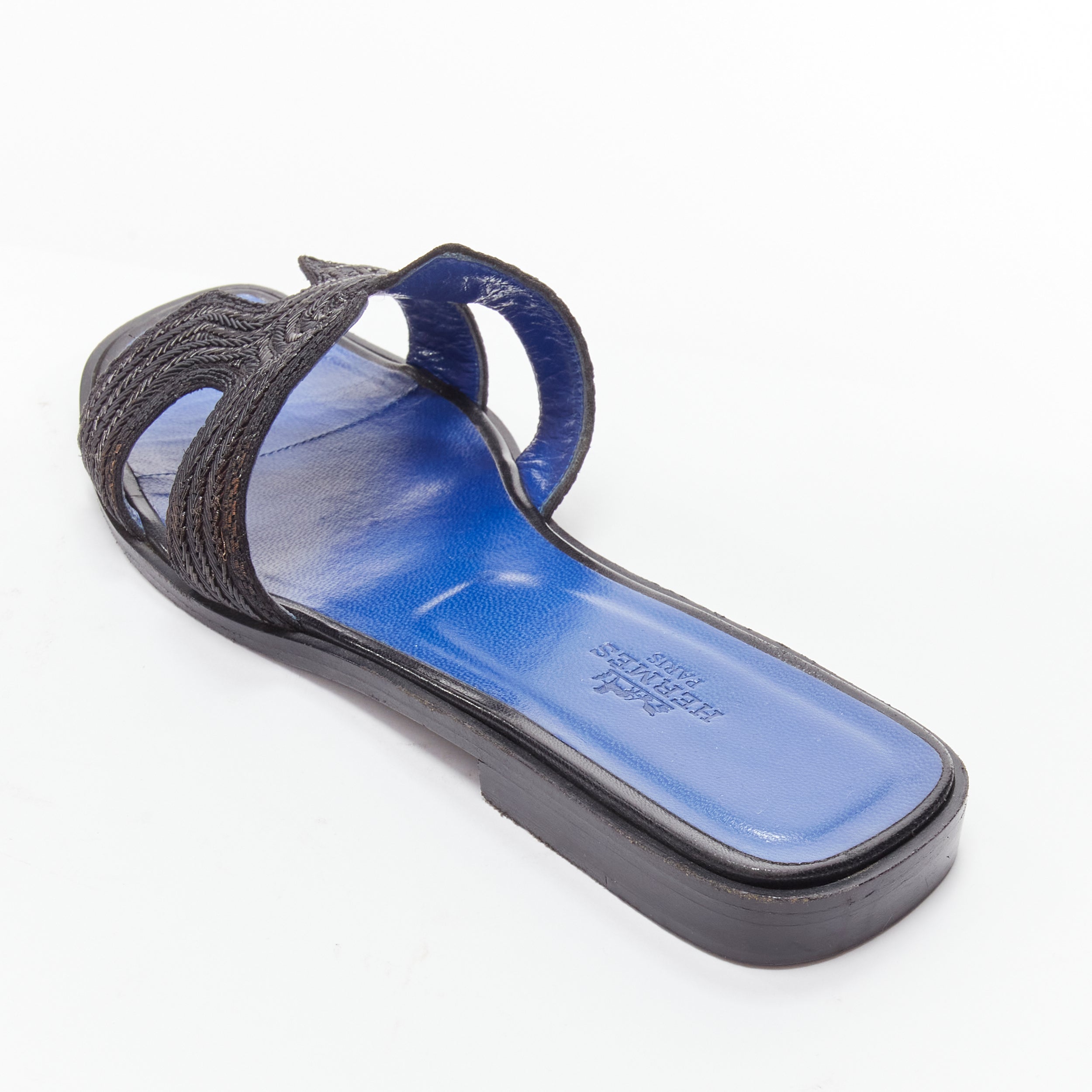 Women's Hermes Oran H logo beaded blue insole sandals