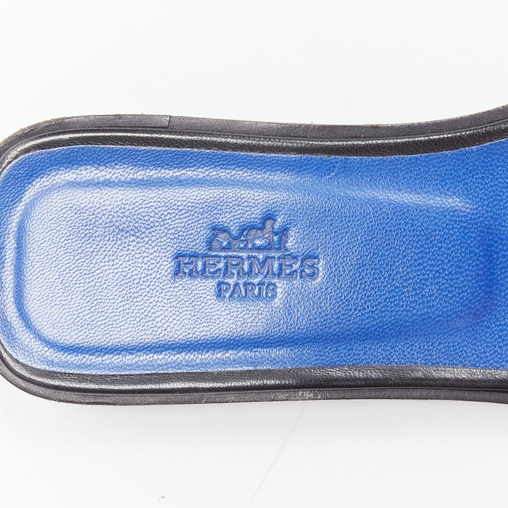 Women's Hermes Oran H logo beaded blue insole sandals