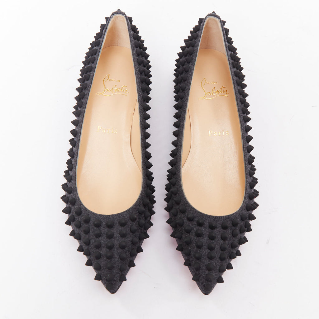 Women's Christian Louboutin Pigalle Spikes Flat flannel studded shoes