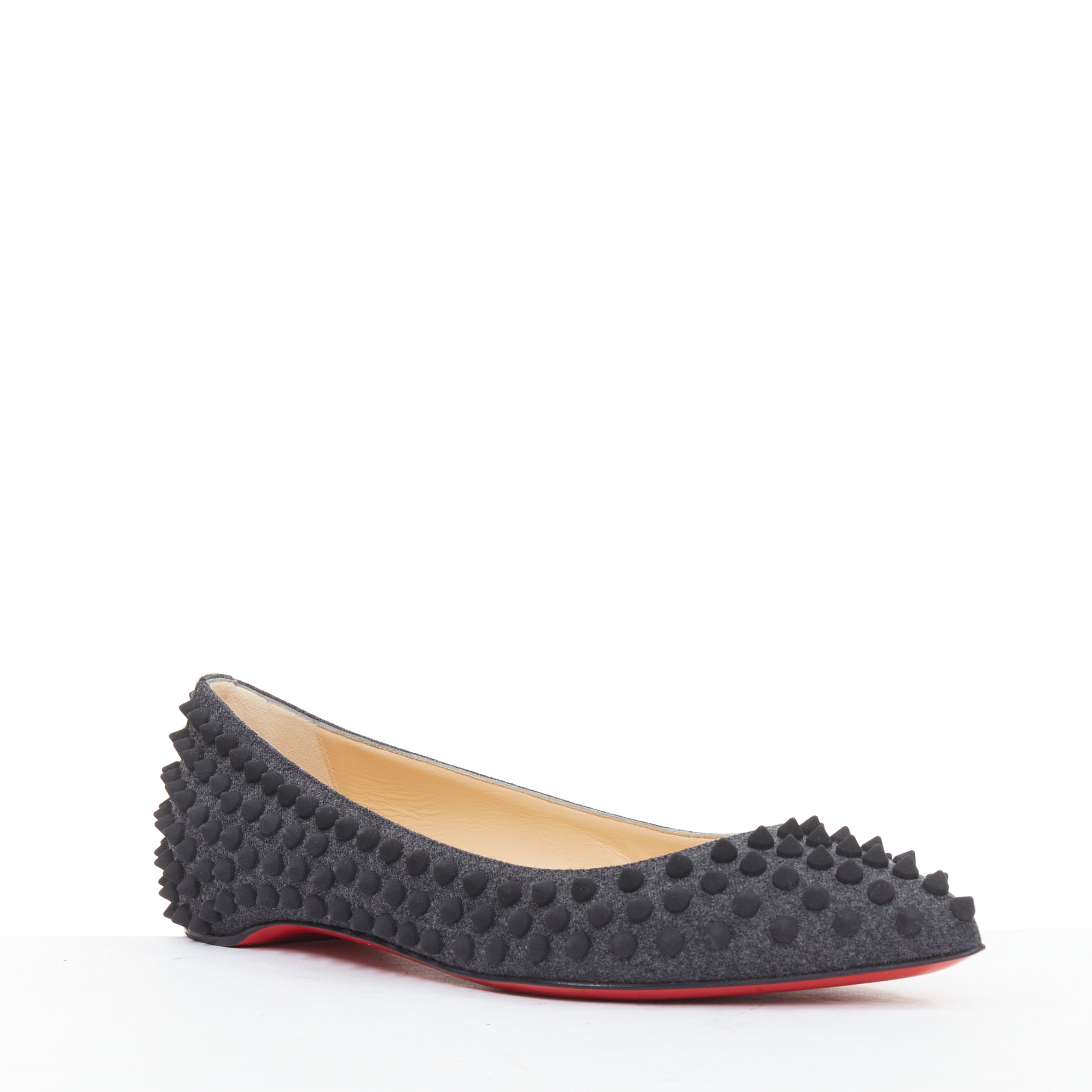 Women's Christian Louboutin Pigalle Spikes Flat flannel studded shoes