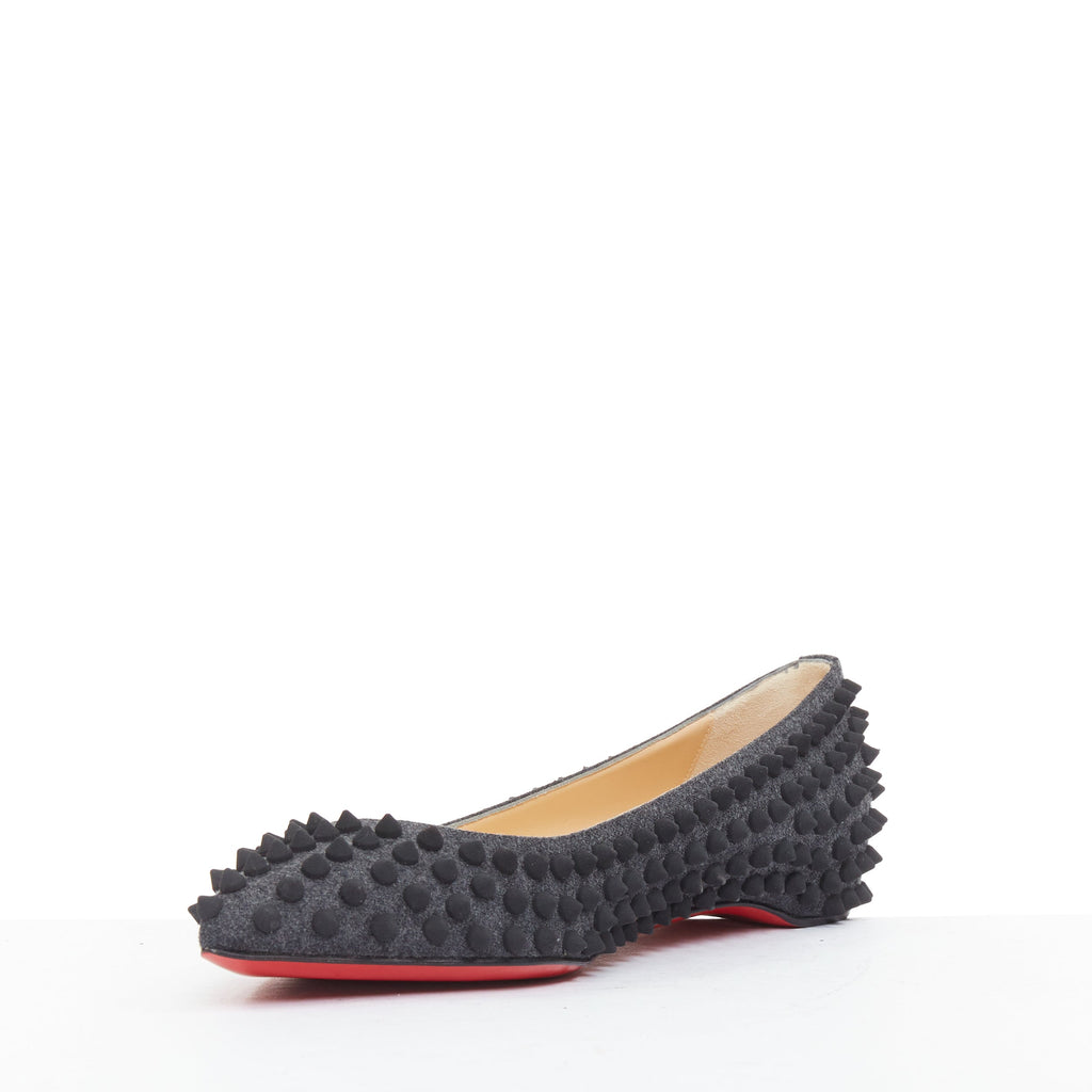 Women's Christian Louboutin Pigalle Spikes Flat flannel studded shoes
